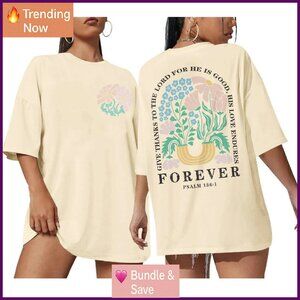 Oversized Cotton Graphic Tee Women's Inspirational Floral Bible Verse